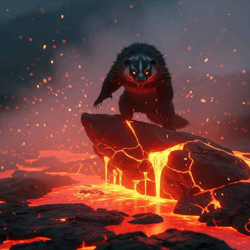 Makbuk Creature Stands on Rock Amid Lava Flow | 4K Cinematic View