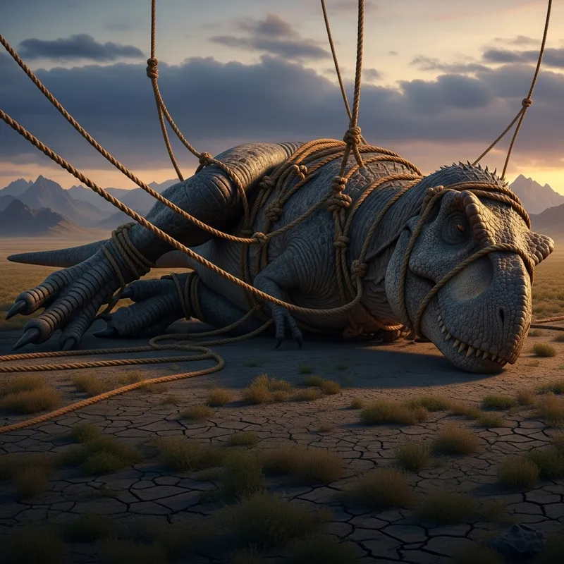 Bound Dinosaur Signifying Enigmatic Captivity