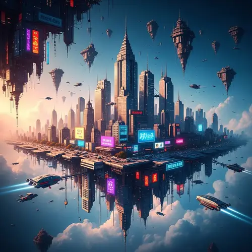 Vibrant Floating Cityscape: A Surrealistic Dreamlike Environment