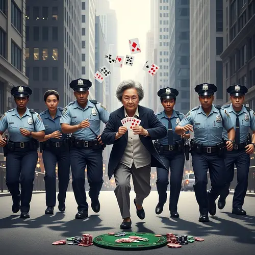 Humorous Chase: Elderly Asian Woman Outsmarts Police with Poker Skills