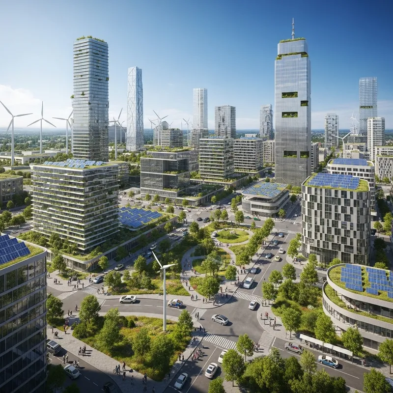 Eco-Friendly Solar-Powered World with Futuristic Cityscape