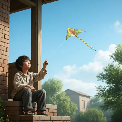 Innocent Resilience: Heartwarming Scene of Orphan Child with Kite