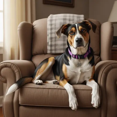 Vibrant Dog Illustration on Overstuffed Chair | Creative Art