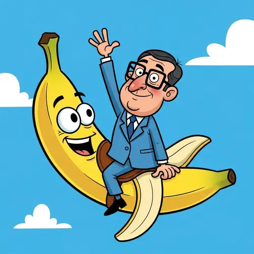 Spanish Politician Riding on Banana - Cartoon Style