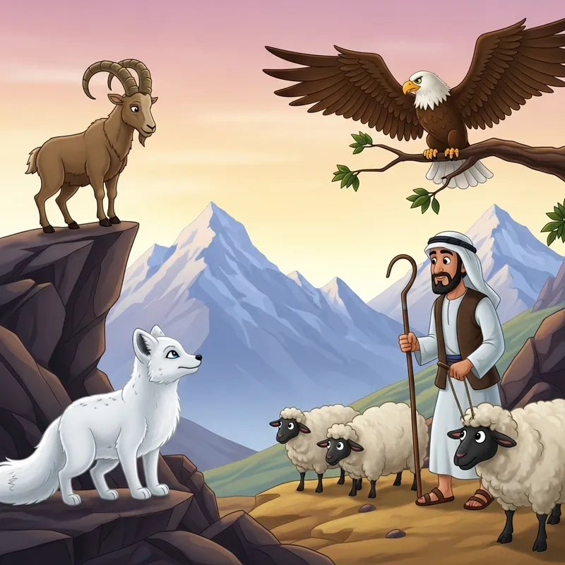 Animated Mountain Scene with Diverse Creatures in Conversation
