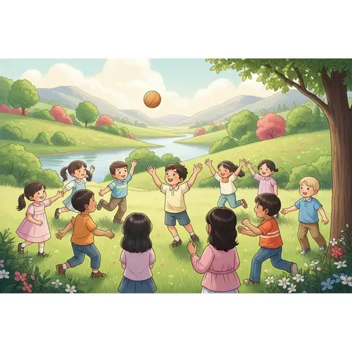 Joyful Children Playing in Serene Natural Landscape