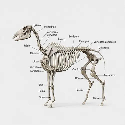 Horse Skeleton Structure with Portuguese Labels