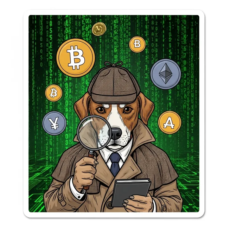 Cryptocurrency Detective Dog Sticker | Investigative Comic Art Cryptocurrency Detective Dog Sticker | Investigative Comic Art