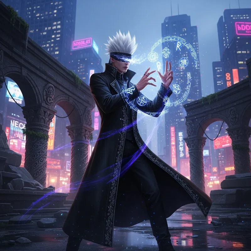 Mystical Gojo in Urban Setting | Unleashing Magic Power