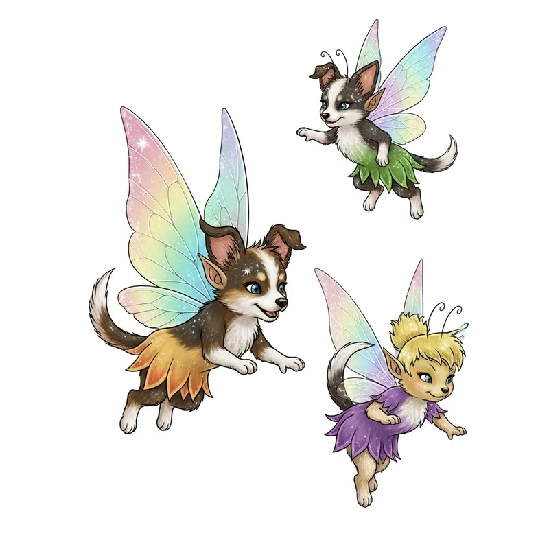 Enchanting Fairy Dogs with Rainbow Wings