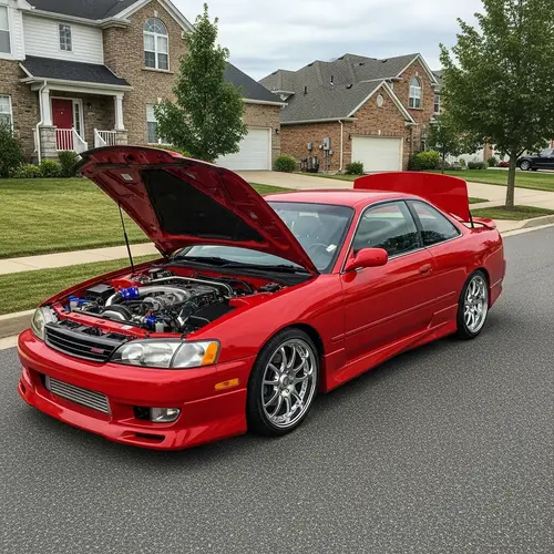 Sleek Black and Red JDM Car with Polished Rims | Suburban Street