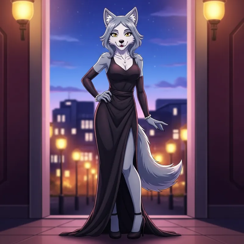 Elegant Wolf Girl in Evening Gown | Kind Gaze Elegant Wolf Girl in Evening Gown | Kind Gaze