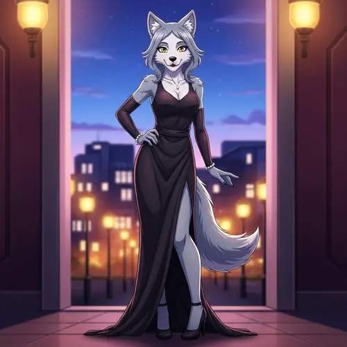 Animated Seductive Wolf Girl in Black Lingerie | Elegant Pose