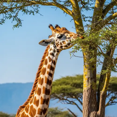 Majestic Giraffe Feeding on Leafy Branches | Wildlife Scene