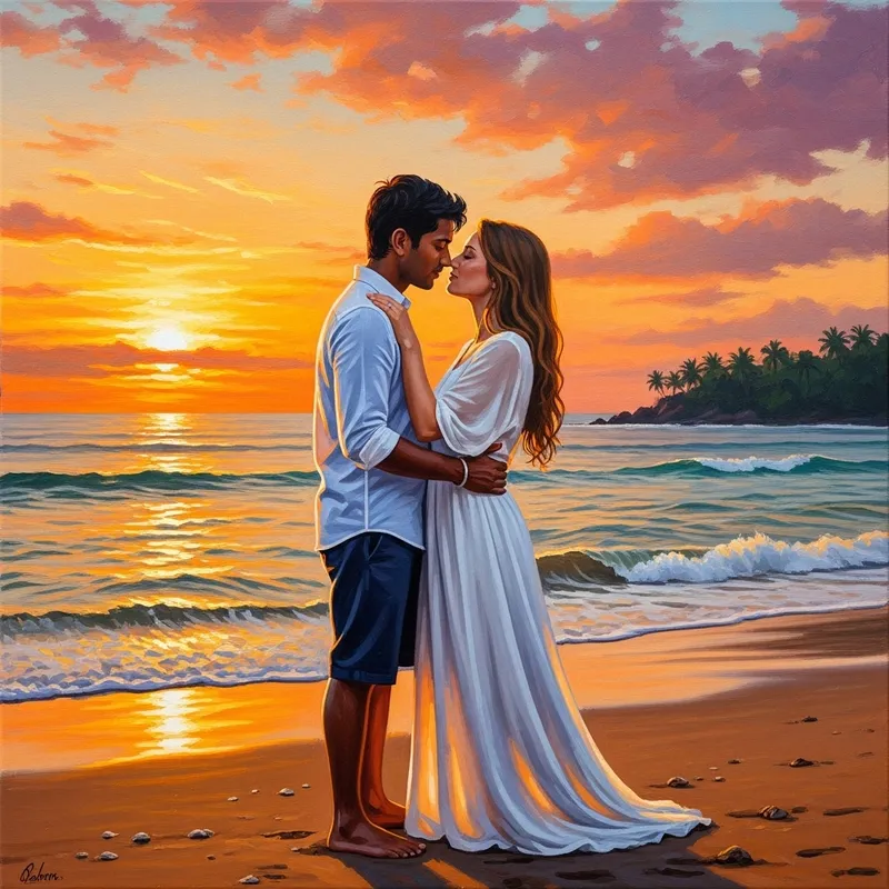 Romantic Sunset Kiss | Vibrant Colors Beach Embrace