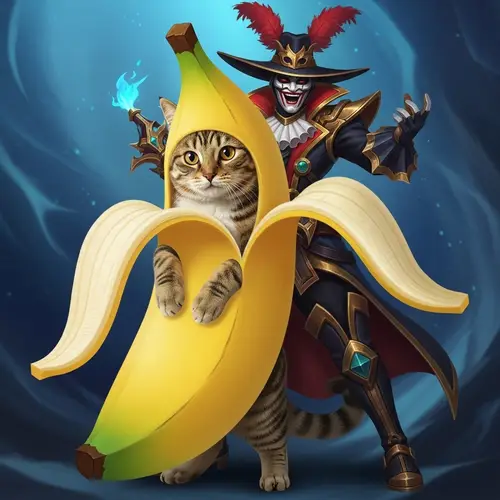 Cat in Banana Costume as Jhin from LoL