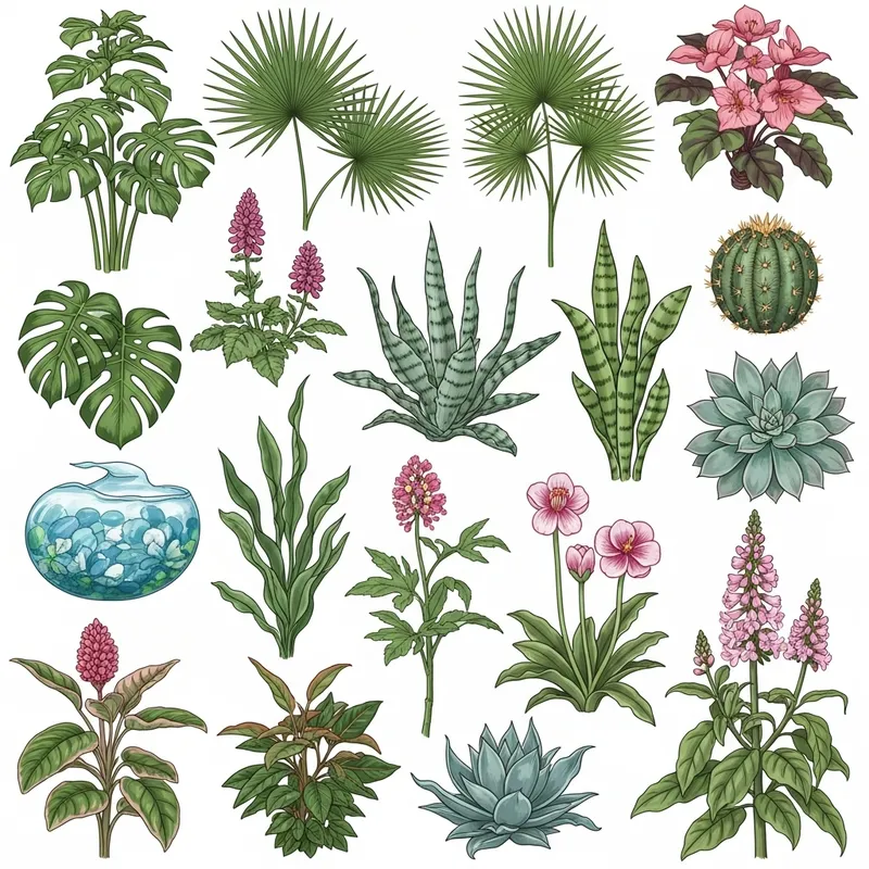 Graphic Plants PNG - Illustration of Diverse Plant Types