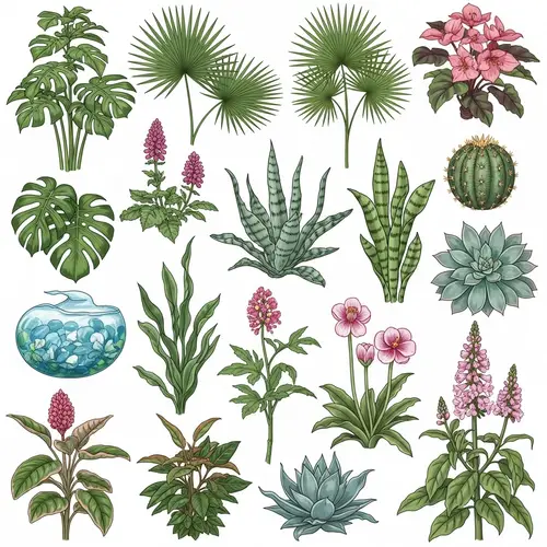 Diverse Plant Illustration: Tropical, Desert, Aquatic & Garden Plants