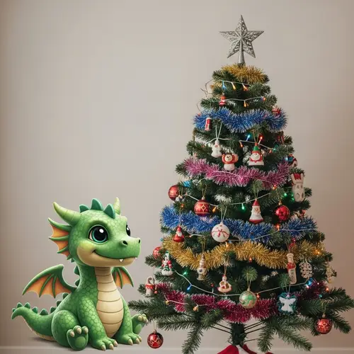 Whimsical Dragon and Festive Christmas Tree Decoration