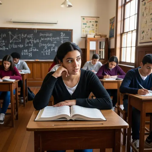 Thoughtful Middle-Eastern Student in Traditional Classroom Setting
