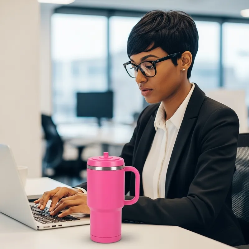 African American Woman with Pixie Haircut in Stylish Office Setting