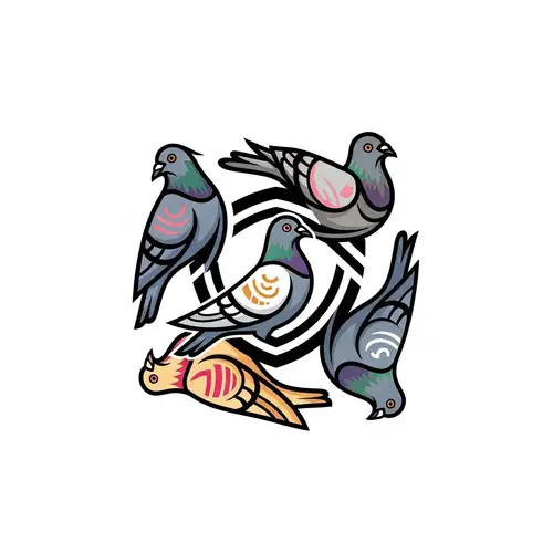 Unique Team Logo with 5 Distinctive Pigeons
