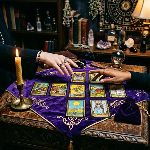 Intriguing Tarot Card Reading Scene | Mystical Table Spread
