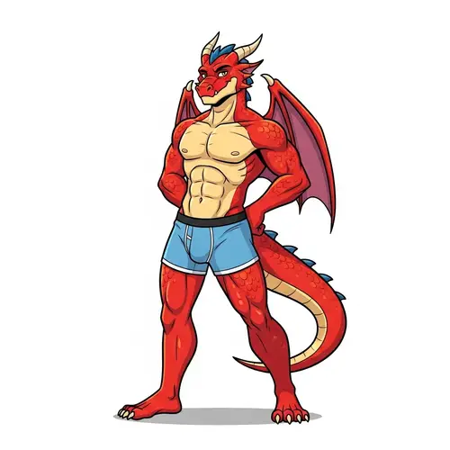 Male Dragon Demi-Human in Boxers: Vibrant Illustration