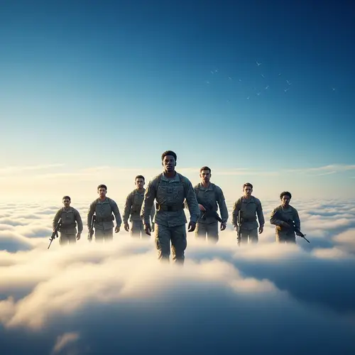 Ethereal Journey: Soldiers Ascend to the Sky