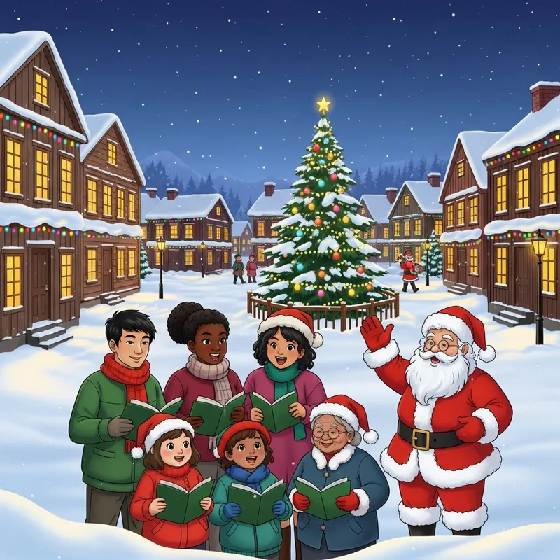 Festive Christmas Design | Snowy Town, Cheerful Lights & Carol Singers