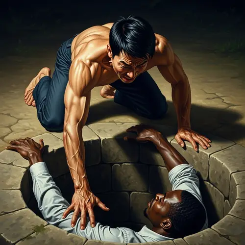 Tense Scene: Asian Man Rescuing African American