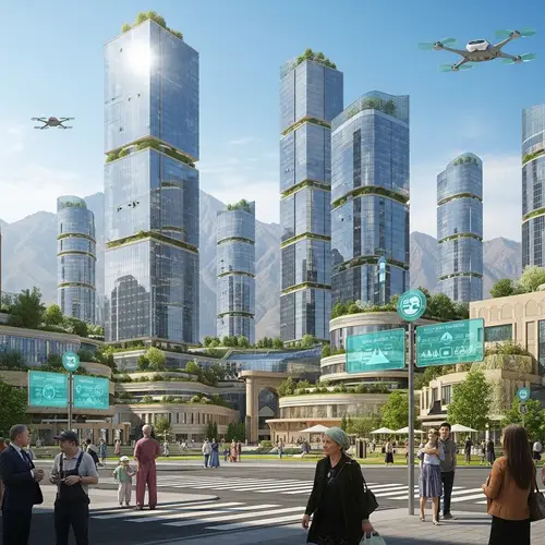 Futuristic Cityscape of Fergana, Uzbekistan in 2050