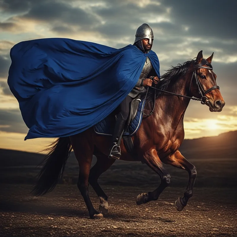 Heroic Black Man on Horseback with Medieval Cape Heroic Black Man on Horseback with Medieval Cape