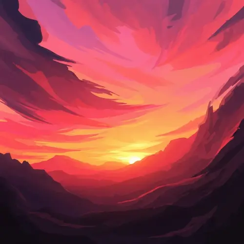 Abstract Sunset Painting with Vibrant Hues