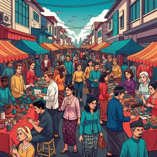 Vibrant Southeast Asian Street Market Scene | Nusantara Cultural Heritage
