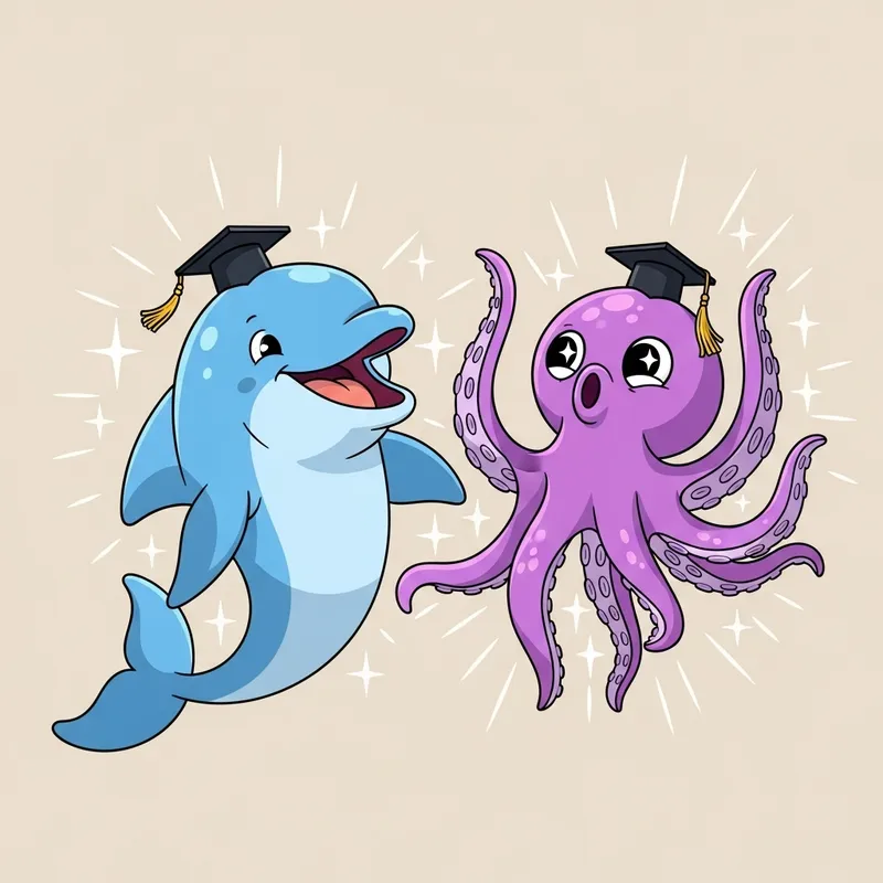 Pastel Blue Dolphin and Purple Octopus Graduation Celebration