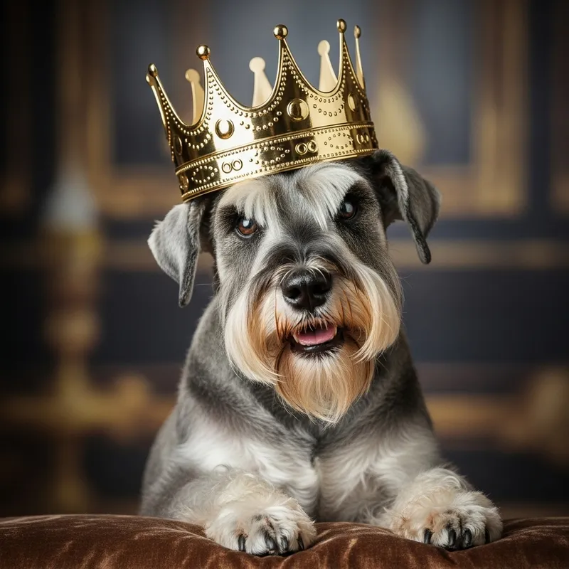 Regal Schnauzer with a Playful Tilted Crown
