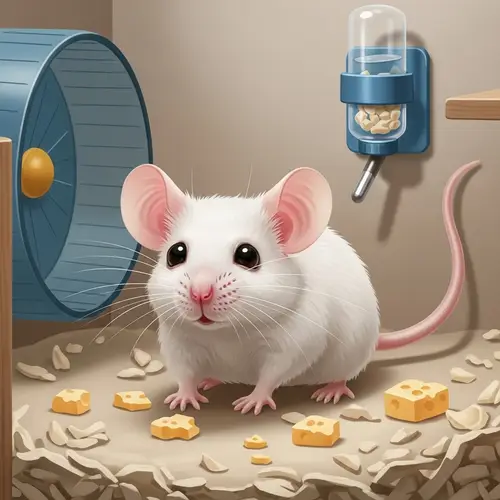 Fluffy White Mouse - Curious Tiny Creature in a Cozy Habitat