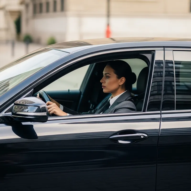 Privacy and Luxury: High-End Saloon Car Driven by Female Security Officer Privacy and Luxury: High-End Saloon Car Driven by Female Security Officer