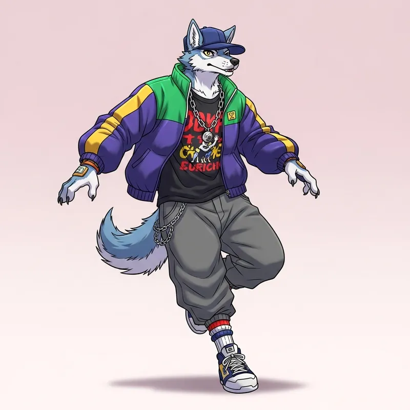 Anthro Wolf in Late 90s Streetwear | Manga Art Style
