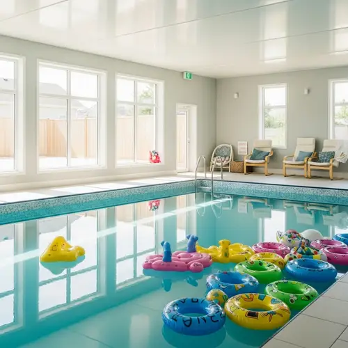 Bright Children's Swimming Pool Interior | Serene & Cheerful Ambiance
