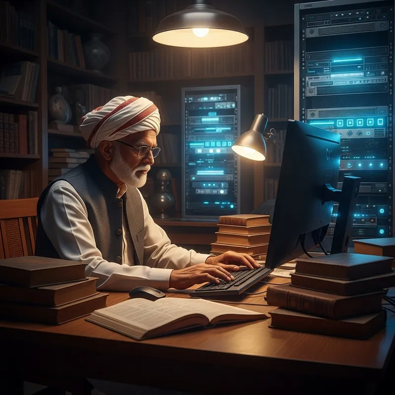 Elderly Chronicler Immersed in Tradition and Technology Elderly Chronicler Immersed in Tradition and Technology