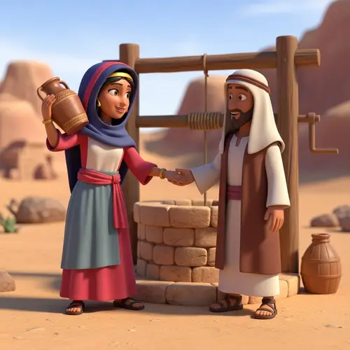 3D Pixar & Disney Style Samaritan Woman with Jesus Image