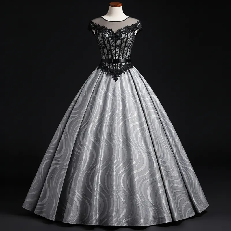 Elegant Silver and Black Ball Gown for Regal Events