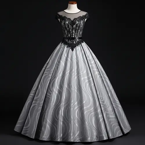 Elegant Silver and Black Ball Gown for Regal Events