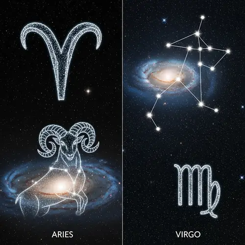 Aries and Virgo Constellation Stars in Night Sky