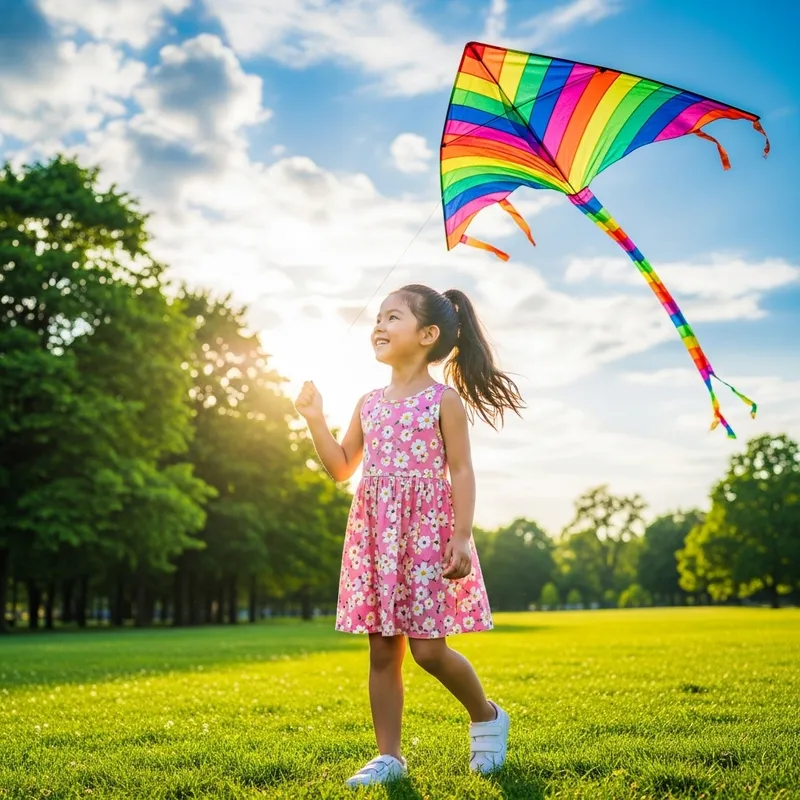 Joyful Girl Flying a Colorful Kite in the Park