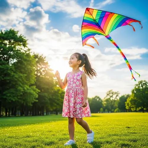 Joyful Girl Flying a Colorful Kite in the Park