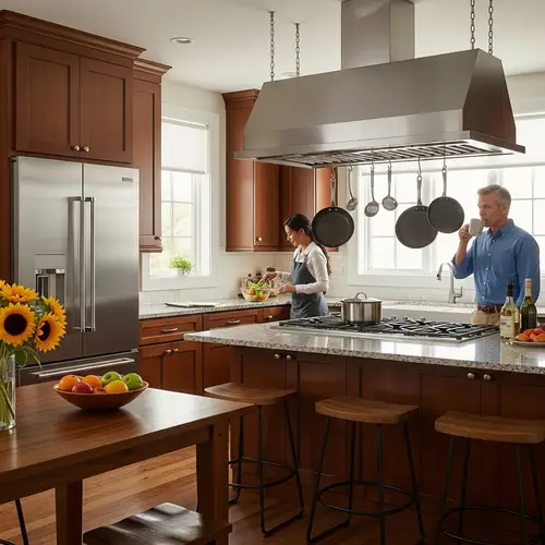 Captivating Kitchen Scene with Refrigerator, Sunflowers, and Sunlight