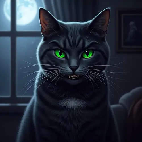 Mysterious Sinister Domestic Cat with Glowing Green Eyes